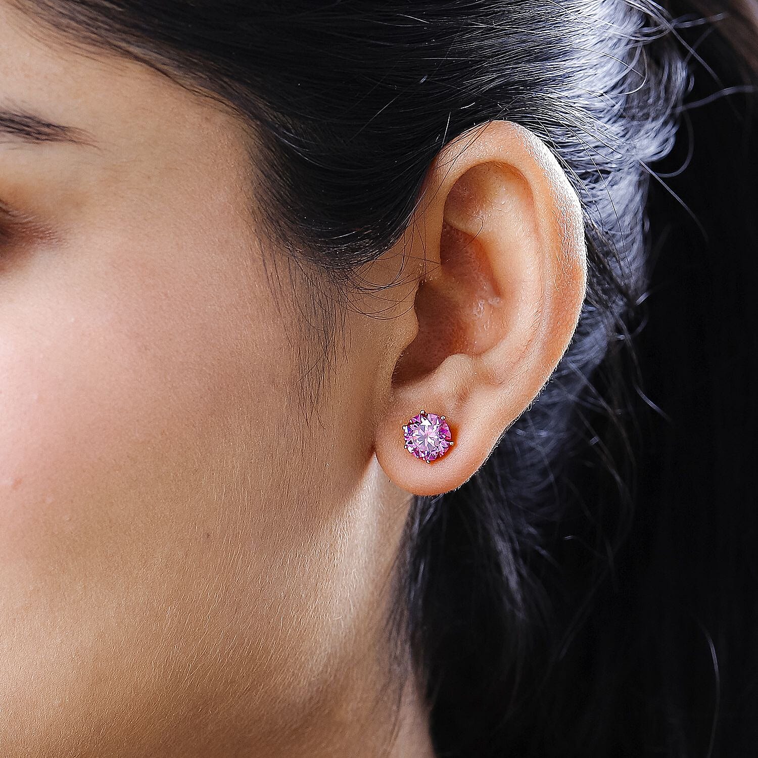 Pink Moissanite Stud Solitaire Earrings with Push Back in 18K Vermeil Rose Gold Plated Sterling Silver 3.58 Ct.