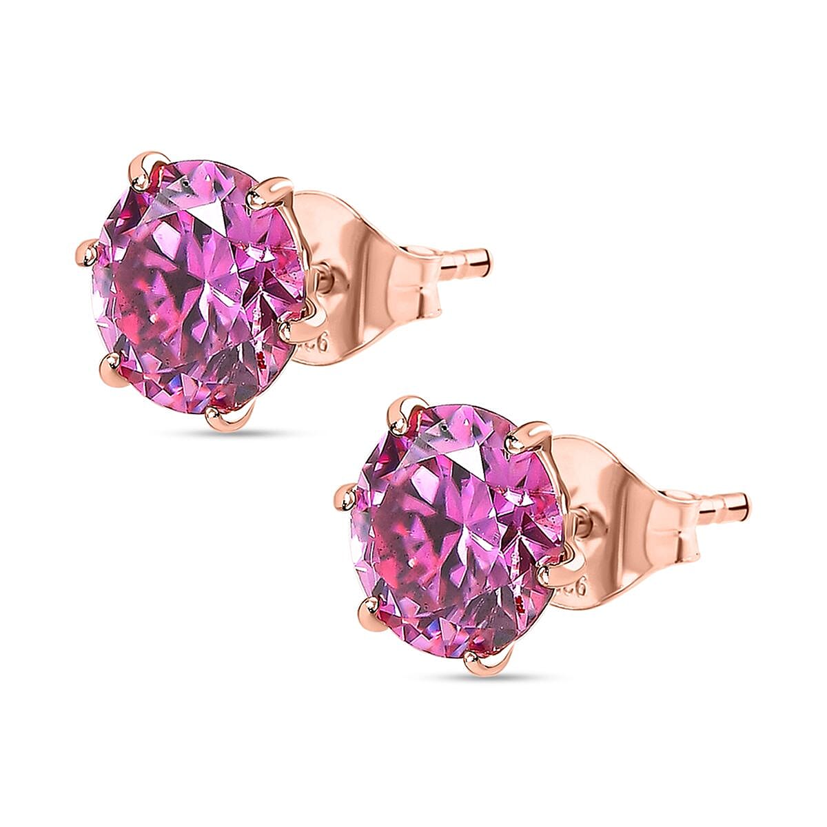 Pink Moissanite Stud Solitaire Earrings with Push Back in 18K Vermeil Rose Gold Plated Sterling Silver 3.58 Ct.