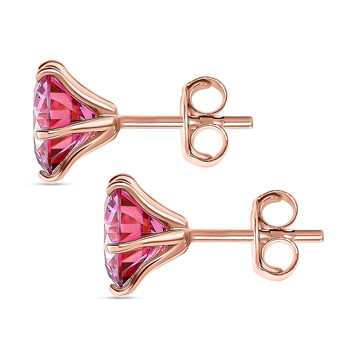 Pink Moissanite Stud Solitaire Earrings with Push Back in 18K Vermeil Rose Gold Plated Sterling Silver 3.58 Ct.