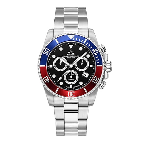 One Time Deal - Christophe Duchamp Marine Chrono Swiss Movt. Sapphire Crystal Glass - 200m Water Resistant Watch - 179g -  with 44mm Dia  - Blue Red