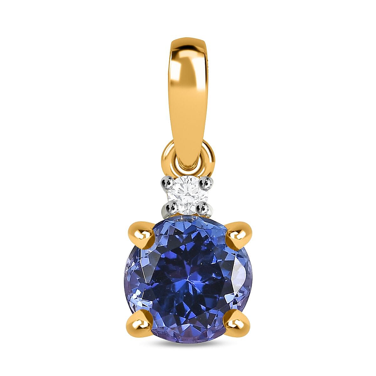  9K Yellow Gold Tanzanite ,Moissanite Solitaire Pendant 1.23 Ct.