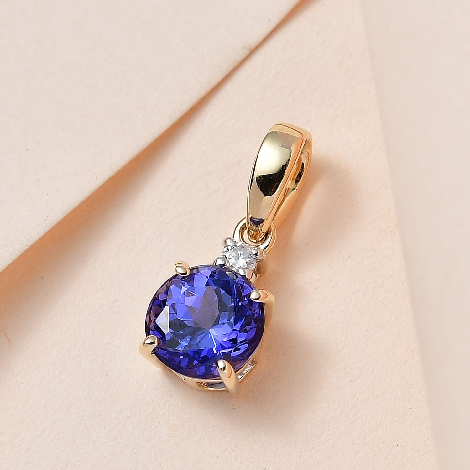  9K Yellow Gold Tanzanite ,Moissanite Solitaire Pendant 1.23 Ct.