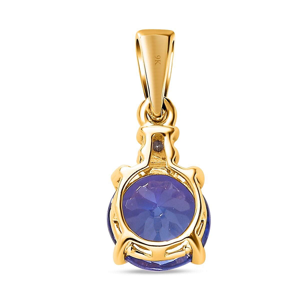  9K Yellow Gold Tanzanite ,Moissanite Solitaire Pendant 1.23 Ct.