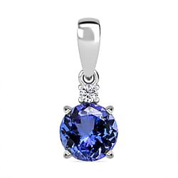 9K White Gold Tanzanite, Moissanite Solitaire Pendant 1.23 Ct.