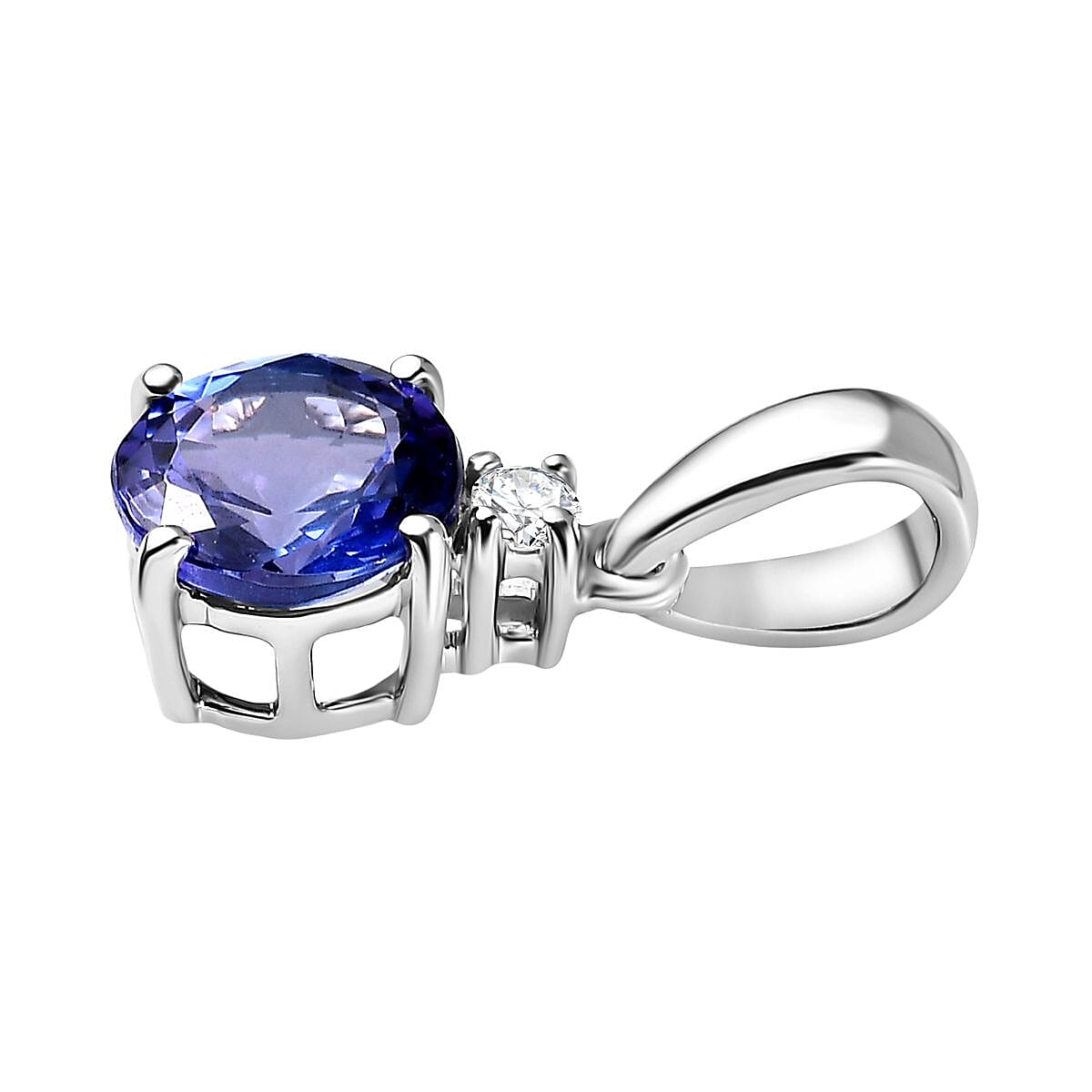 9K White Gold Tanzanite, Moissanite Solitaire Pendant 1.23 Ct.