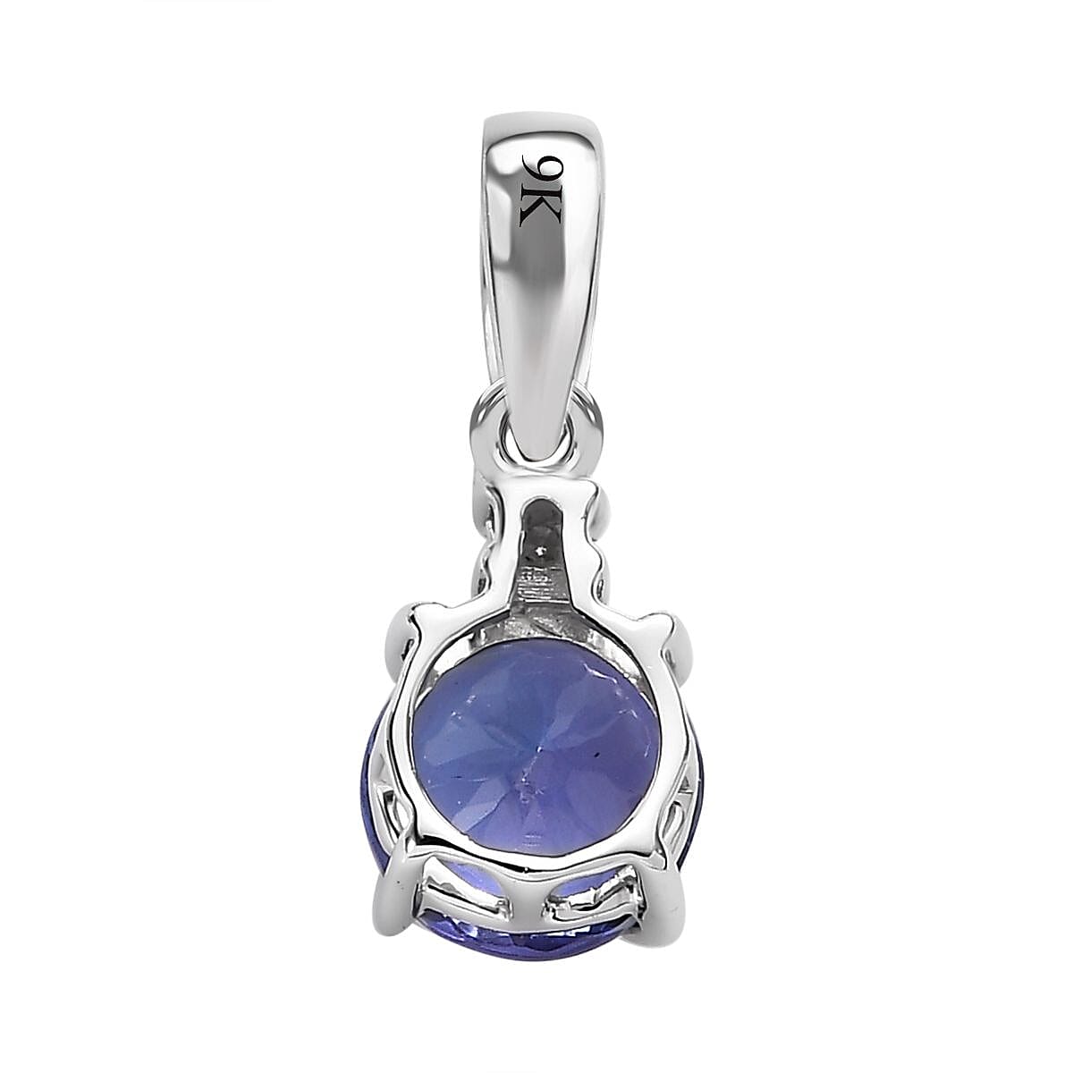 9K White Gold Tanzanite, Moissanite Solitaire Pendant 1.23 Ct.