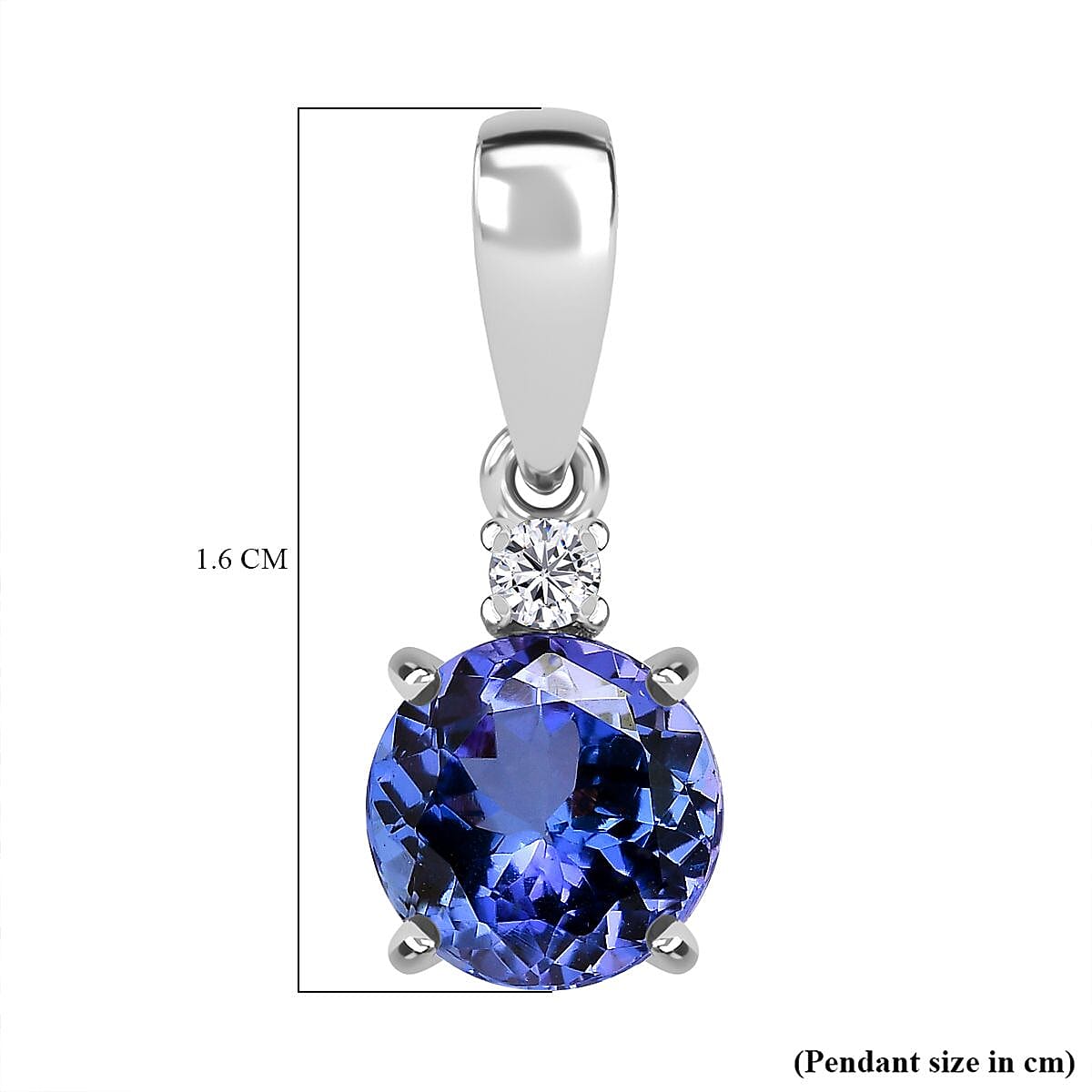 9K White Gold Tanzanite, Moissanite Solitaire Pendant 1.23 Ct.