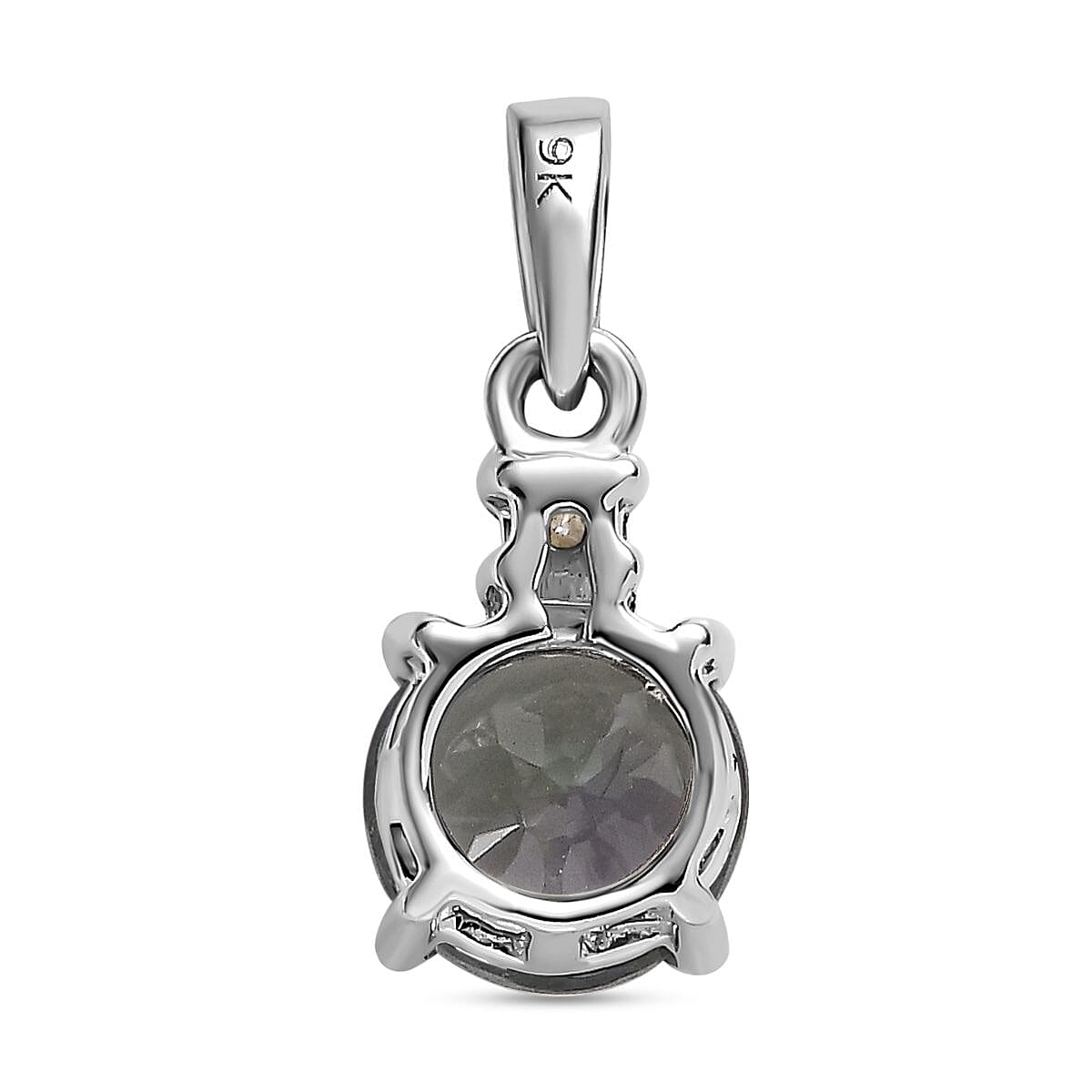 9K White Gold Green Tanzanite, Moissanite Solitaire Pendant 1.04 Ct.