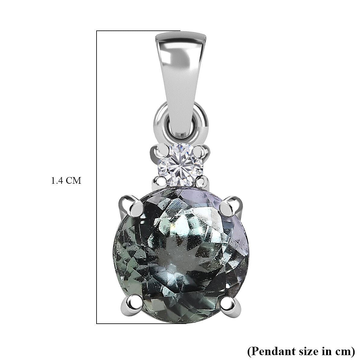 9K White Gold Green Tanzanite, Moissanite Solitaire Pendant 1.04 Ct.
