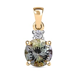 9K Yellow Gold Green Tanzanite and Moissanite Pendant 1.04 Ct.
