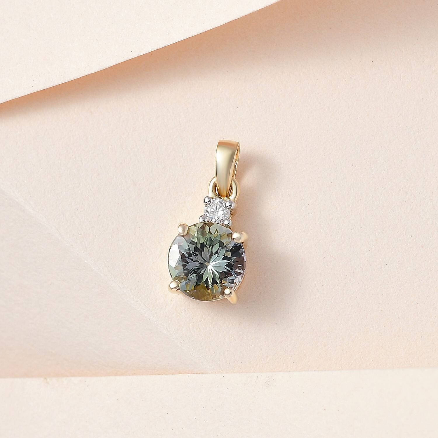 9K Yellow Gold Green Tanzanite and Moissanite Pendant 1.04 Ct.