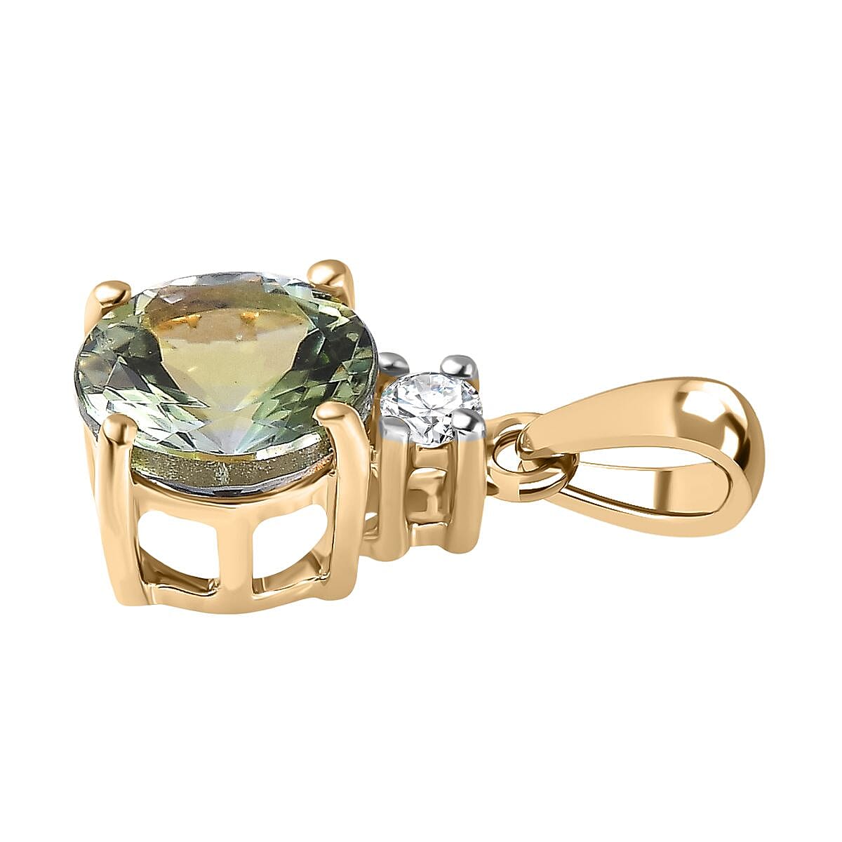 9K Yellow Gold Green Tanzanite and Moissanite Pendant 1.04 Ct.