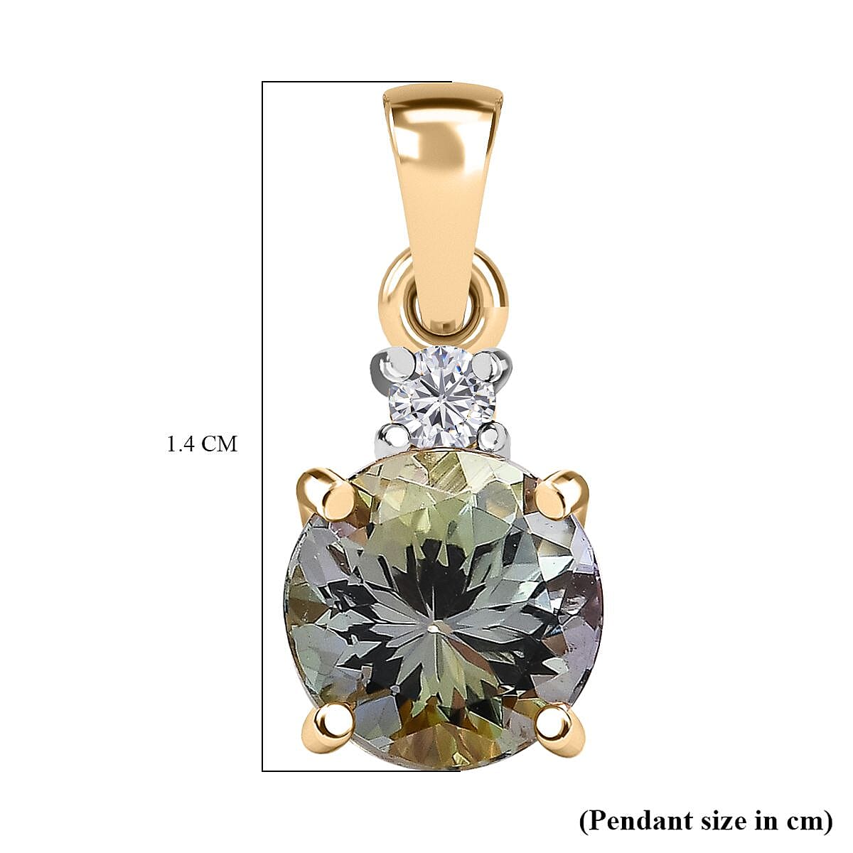 9K Yellow Gold Green Tanzanite and Moissanite Pendant 1.04 Ct.