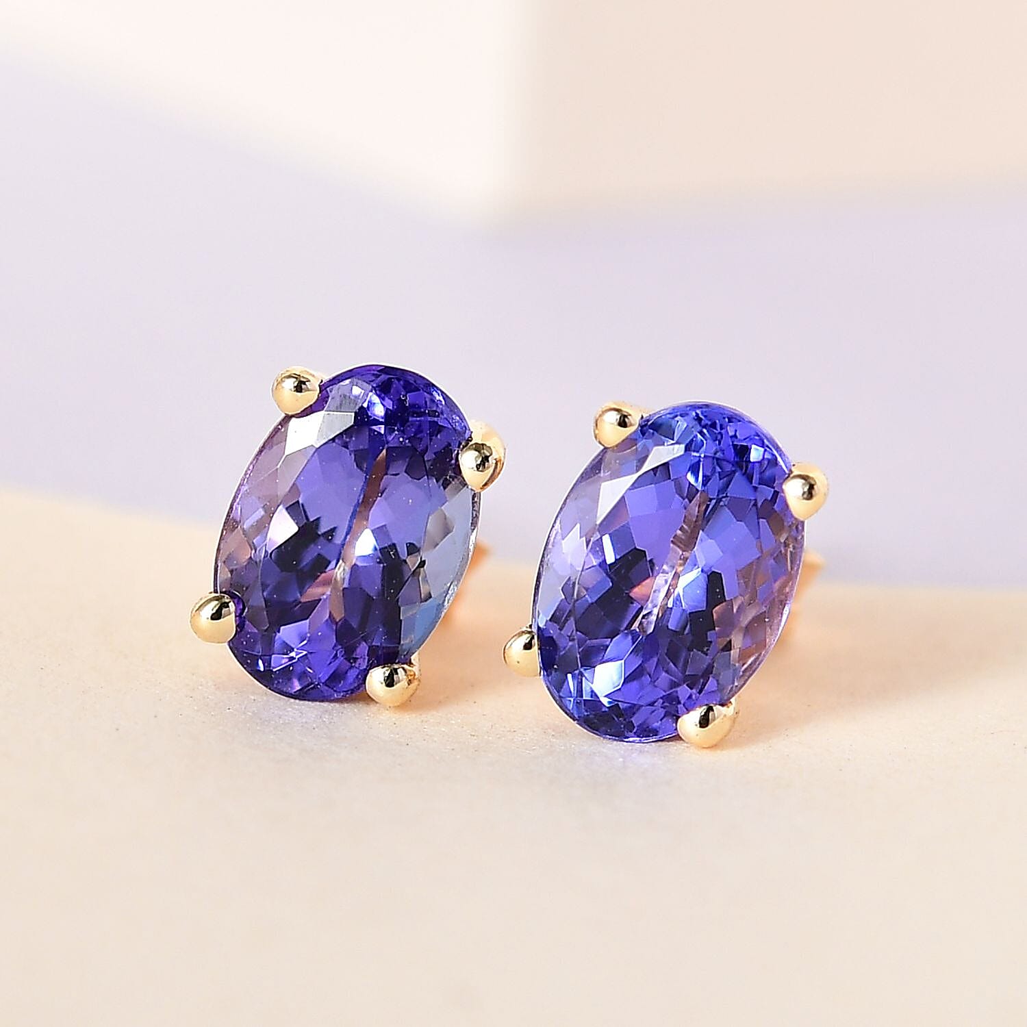 9K Yellow Gold Tanzanite Stud Earrings 1.35 Ct.