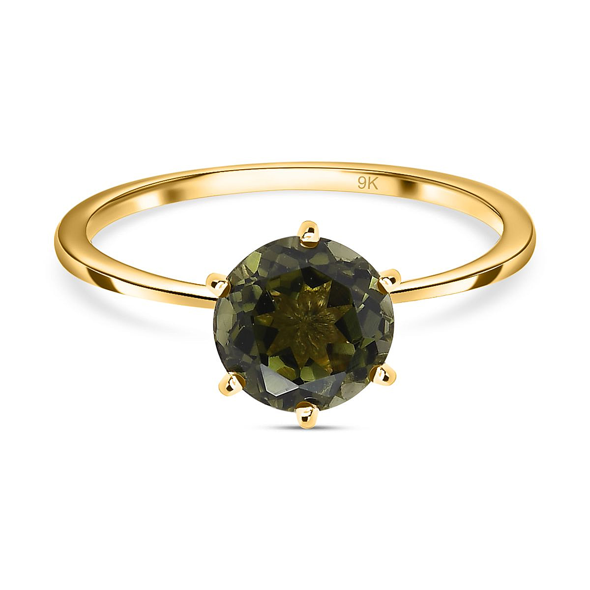 9K Yellow Gold  Green Tourmaline Solitaire Ring 1.27 Ct.