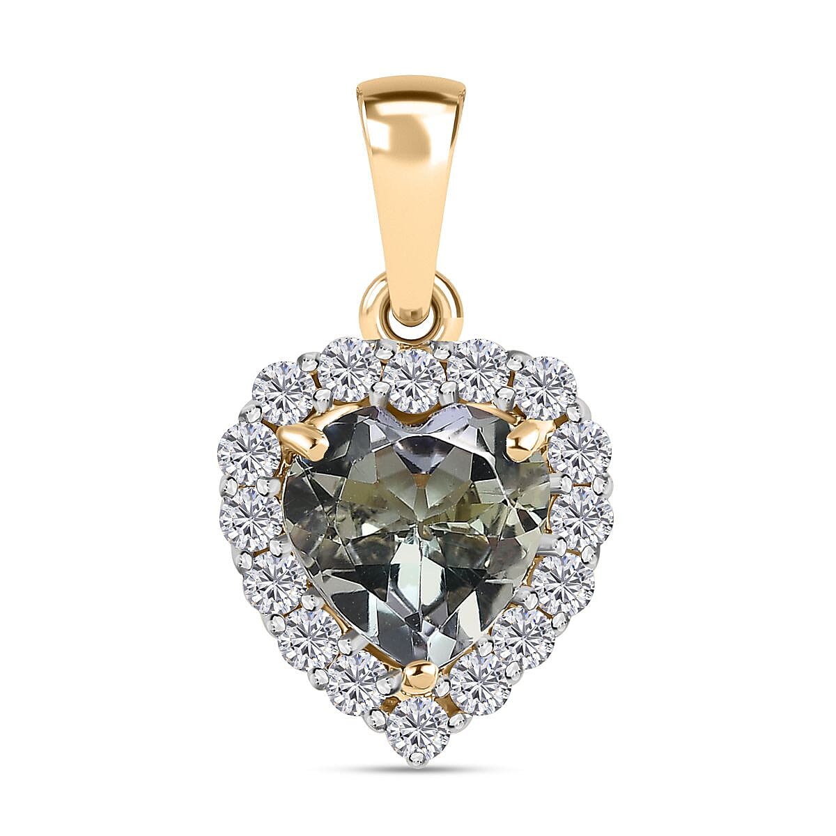 9K Yellow Gold Green Tanzanite and Moissanite Heart Pendant 1.51 Ct.