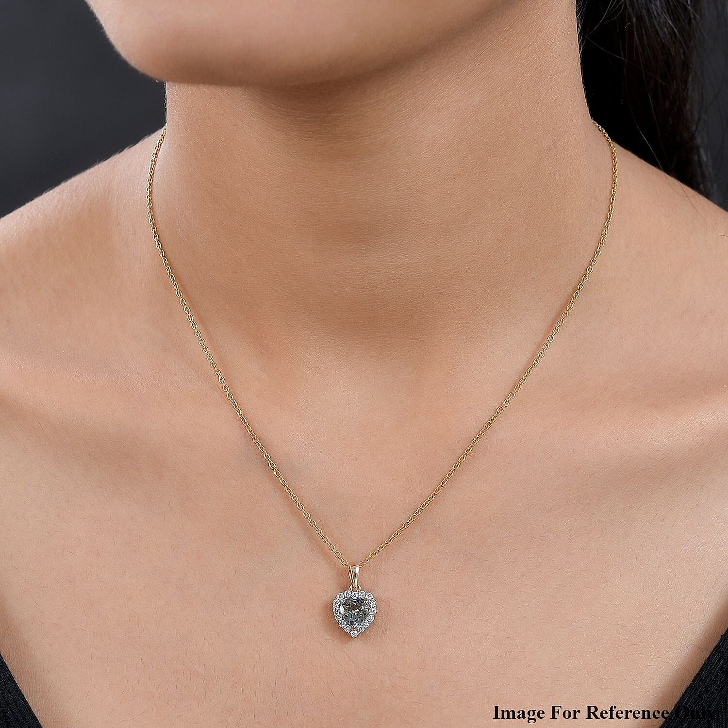 9K Yellow Gold Green Tanzanite and Moissanite Heart Pendant 1.51 Ct.