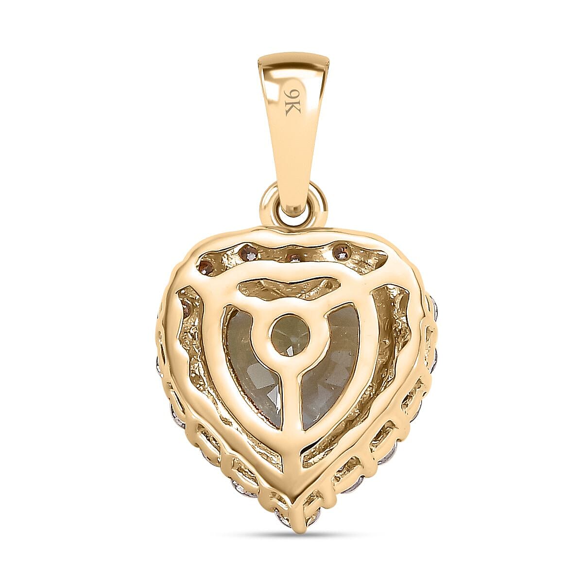 9K Yellow Gold Green Tanzanite and Moissanite Heart Pendant 1.51 Ct.