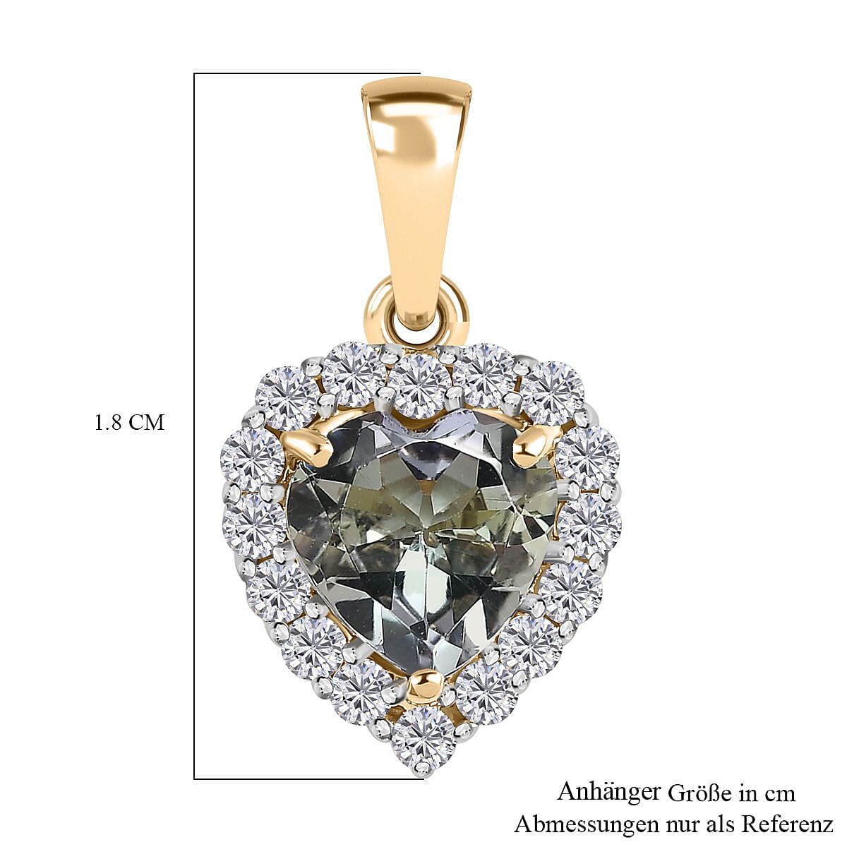 9K Yellow Gold Green Tanzanite and Moissanite Heart Pendant 1.51 Ct.