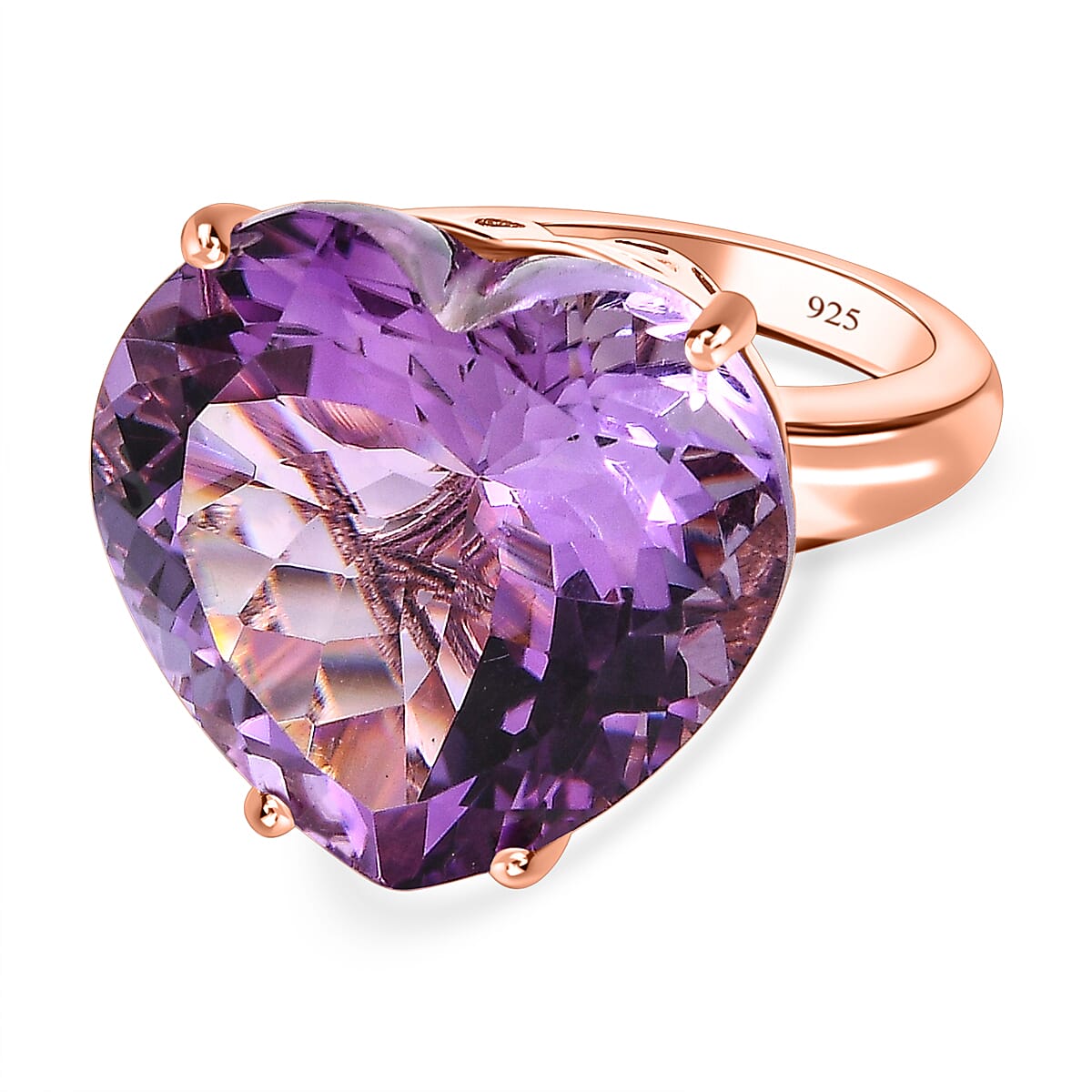 Ultimate Rose De France Amethyst Solitaire Ring 18K Rose Gold Vermeil Plated Sterling Silver 20.31 Ct,
