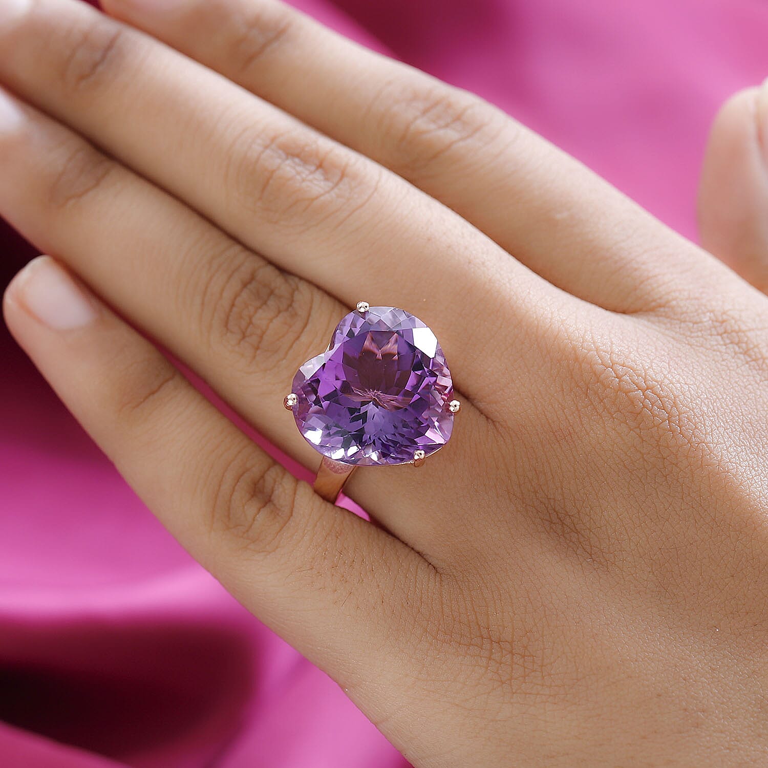 Ultimate Rose De France Amethyst Solitaire Ring 18K Rose Gold Vermeil Plated Sterling Silver 20.31 Ct,