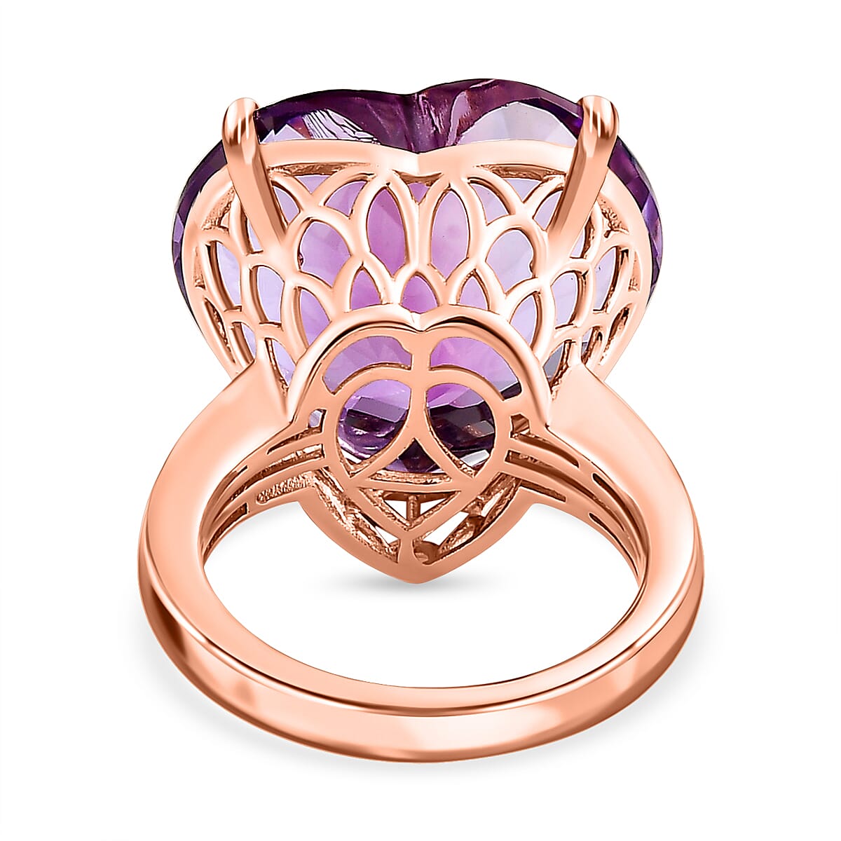 Ultimate Rose De France Amethyst Solitaire Ring 18K Rose Gold Vermeil Plated Sterling Silver 20.31 Ct,