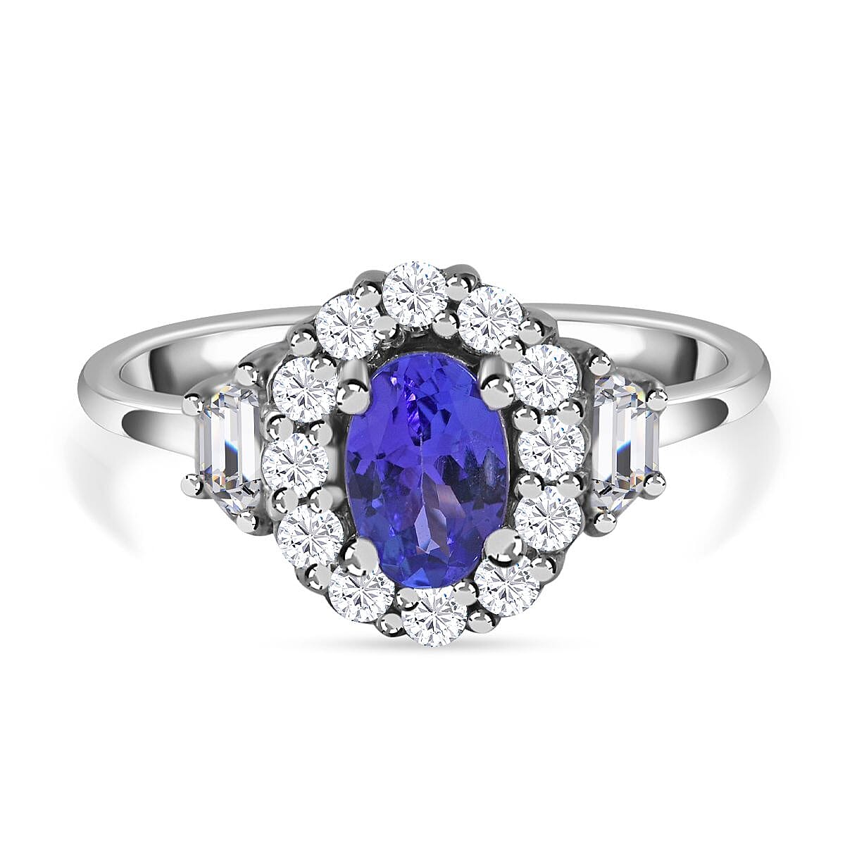 Tanzanite & Natural Zircon Ring in Rhodium Overlay Sterling Silver 1.00 Ct.