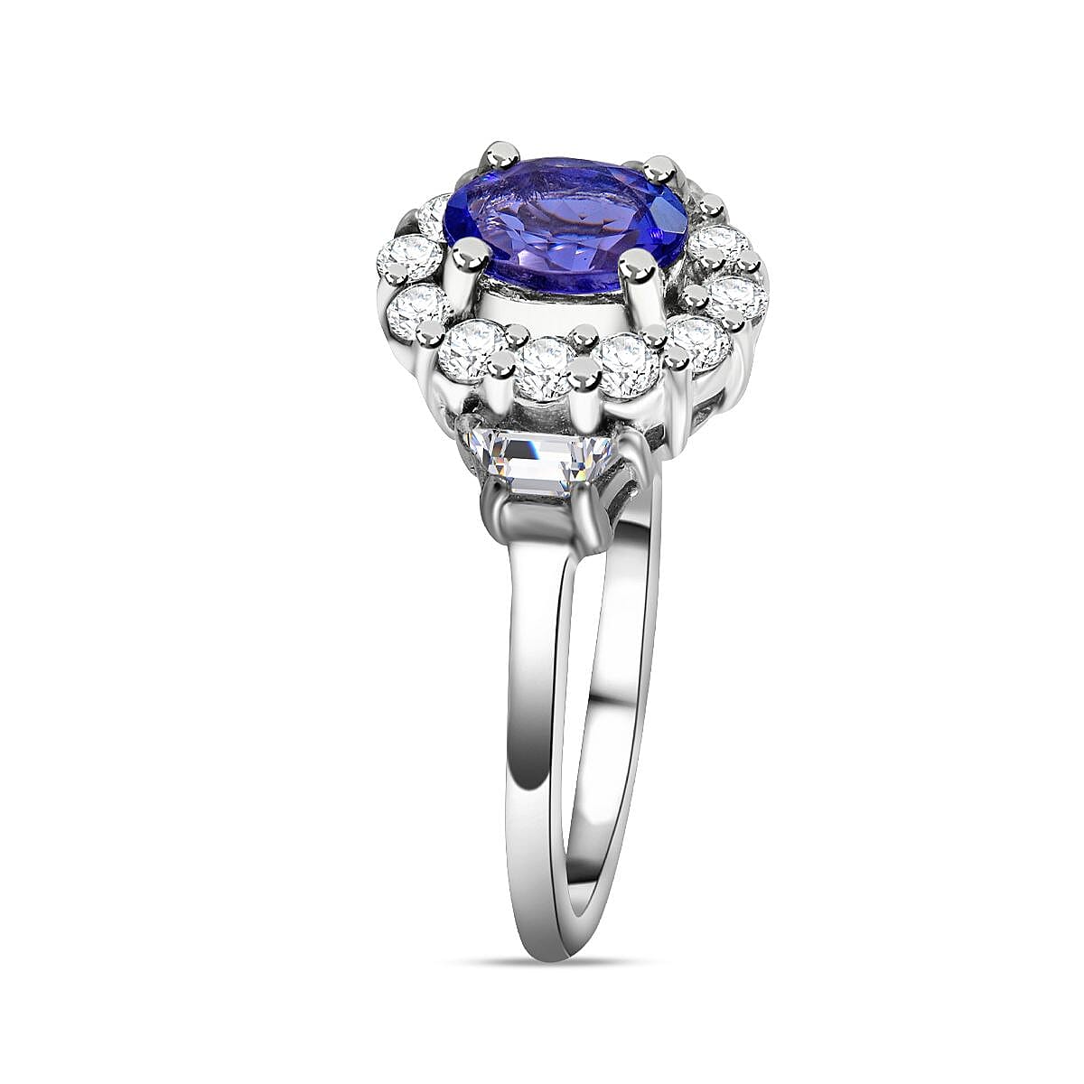 Tanzanite & Natural Zircon Ring in Rhodium Overlay Sterling Silver 1.00 Ct.