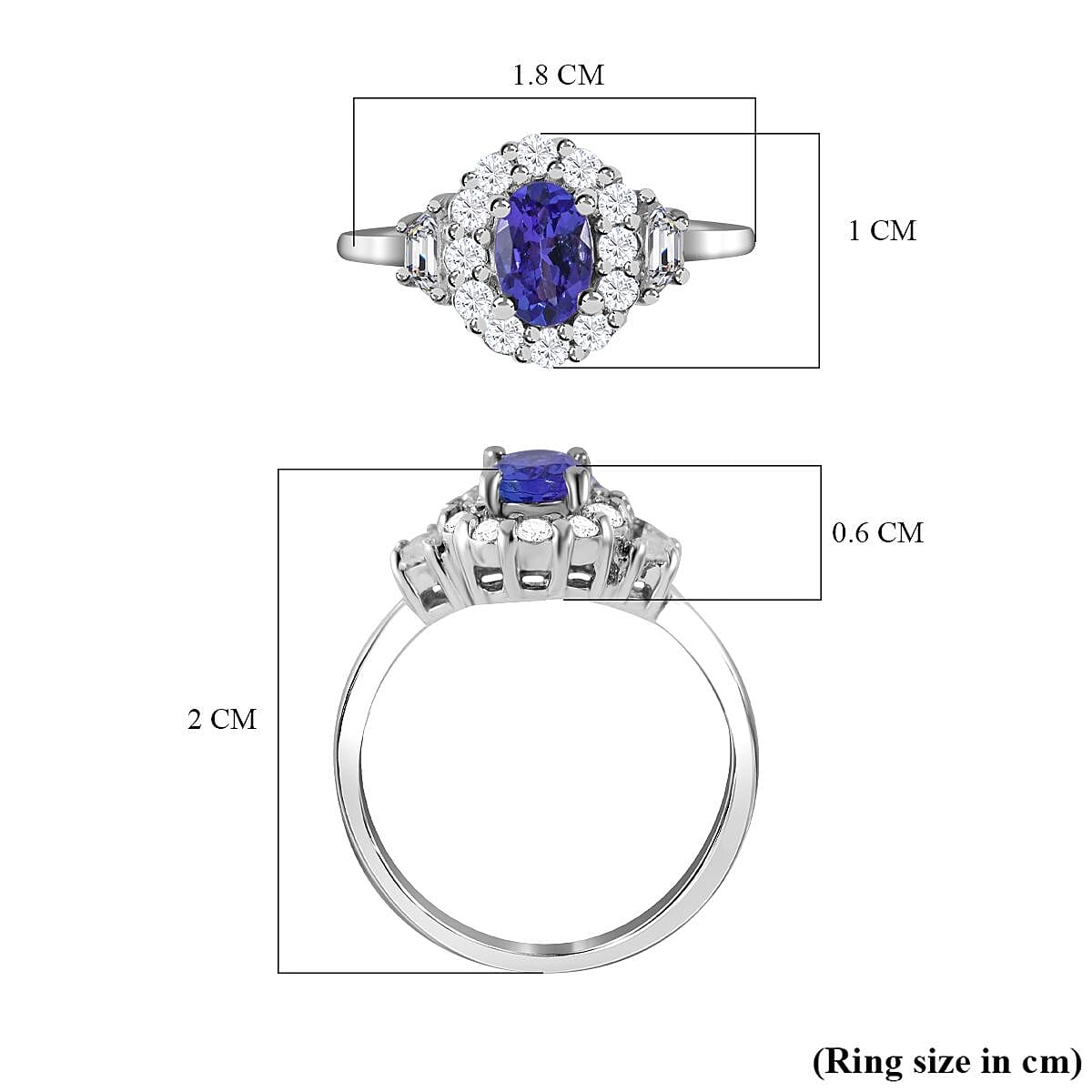 Tanzanite & Natural Zircon Ring in Rhodium Overlay Sterling Silver 1.00 Ct.