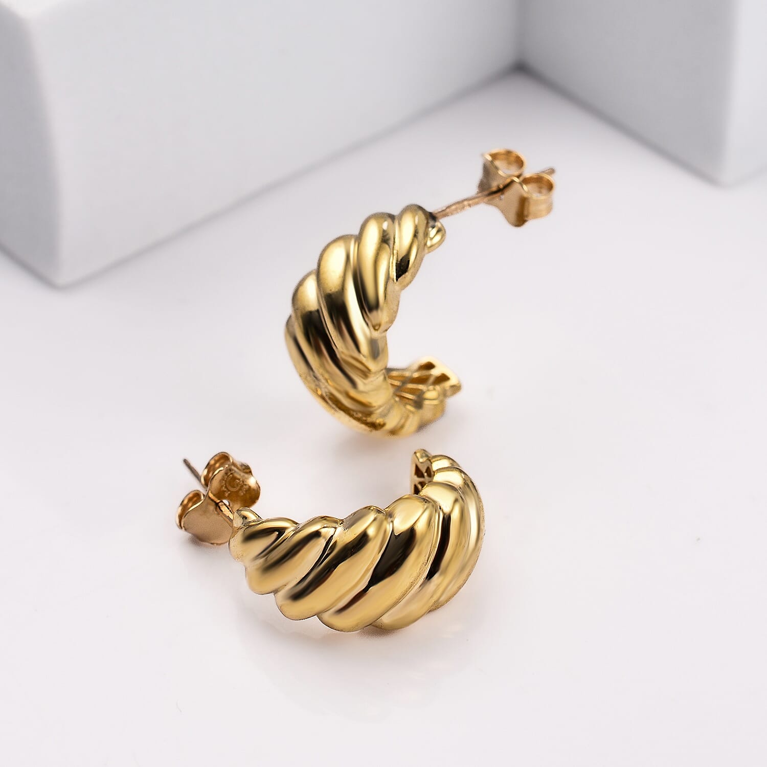 9K Yellow Gold Half Hoop Earrings with Push Back, Gold Wt. 3.00 Gms.