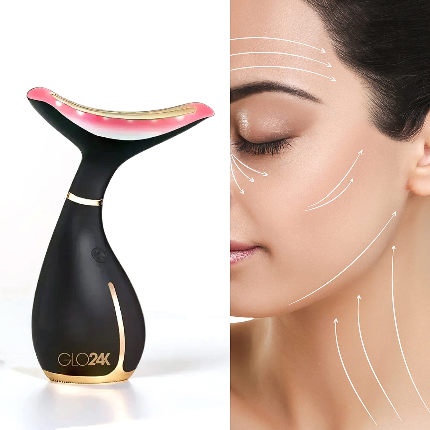 GLO24K - Skin Rejuvenation Beauty Device for Face and Neck - Black