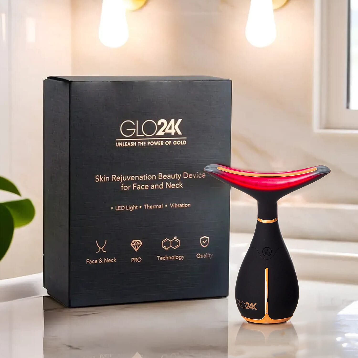 GLO24K - Skin Rejuvenation Beauty Device for Face and Neck - Black