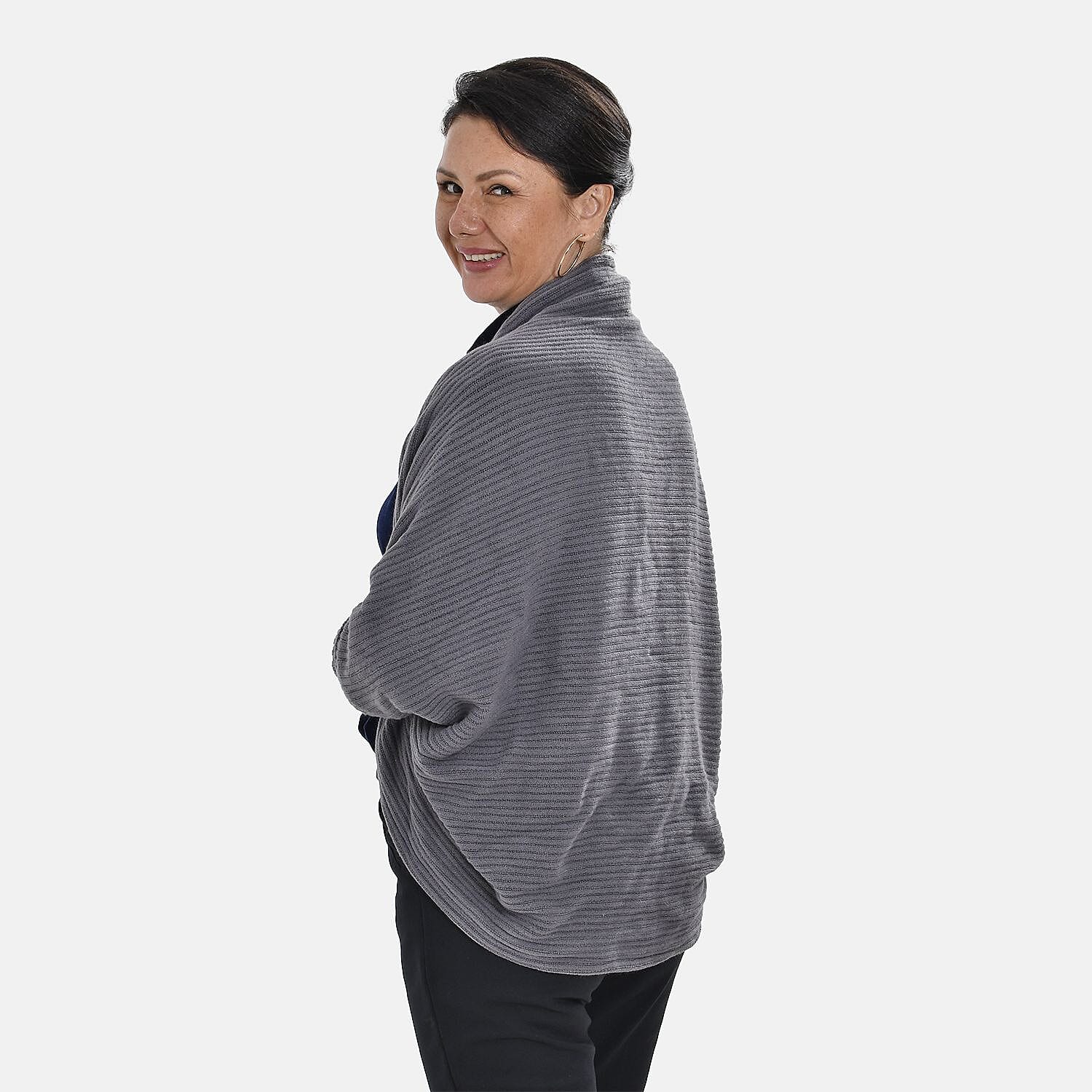 Tamsy Batwing Sleeves Open Front Cardigan (One Size 8-18) - Grey