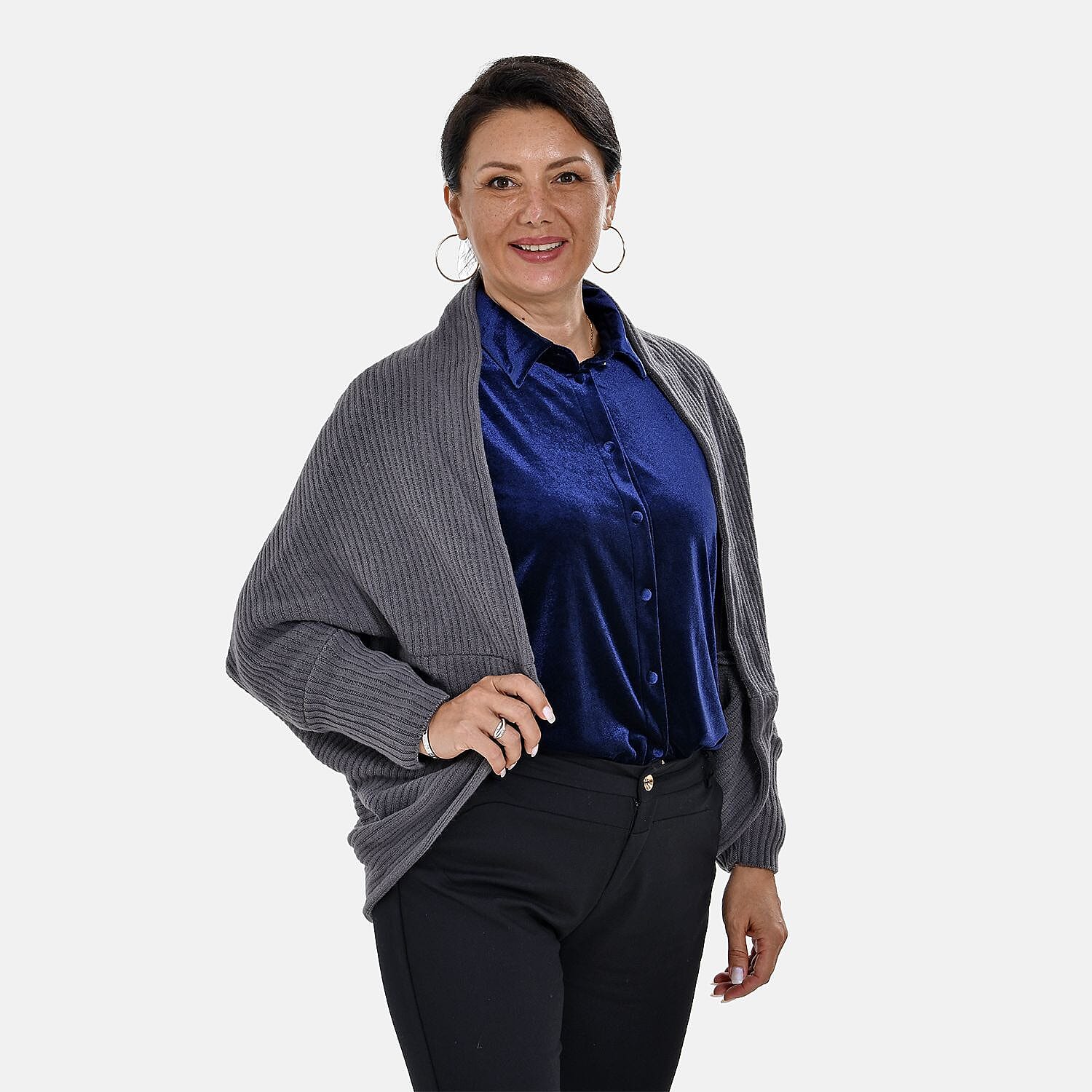 Tamsy Batwing Sleeves Open Front Cardigan (One Size 8-18) - Grey