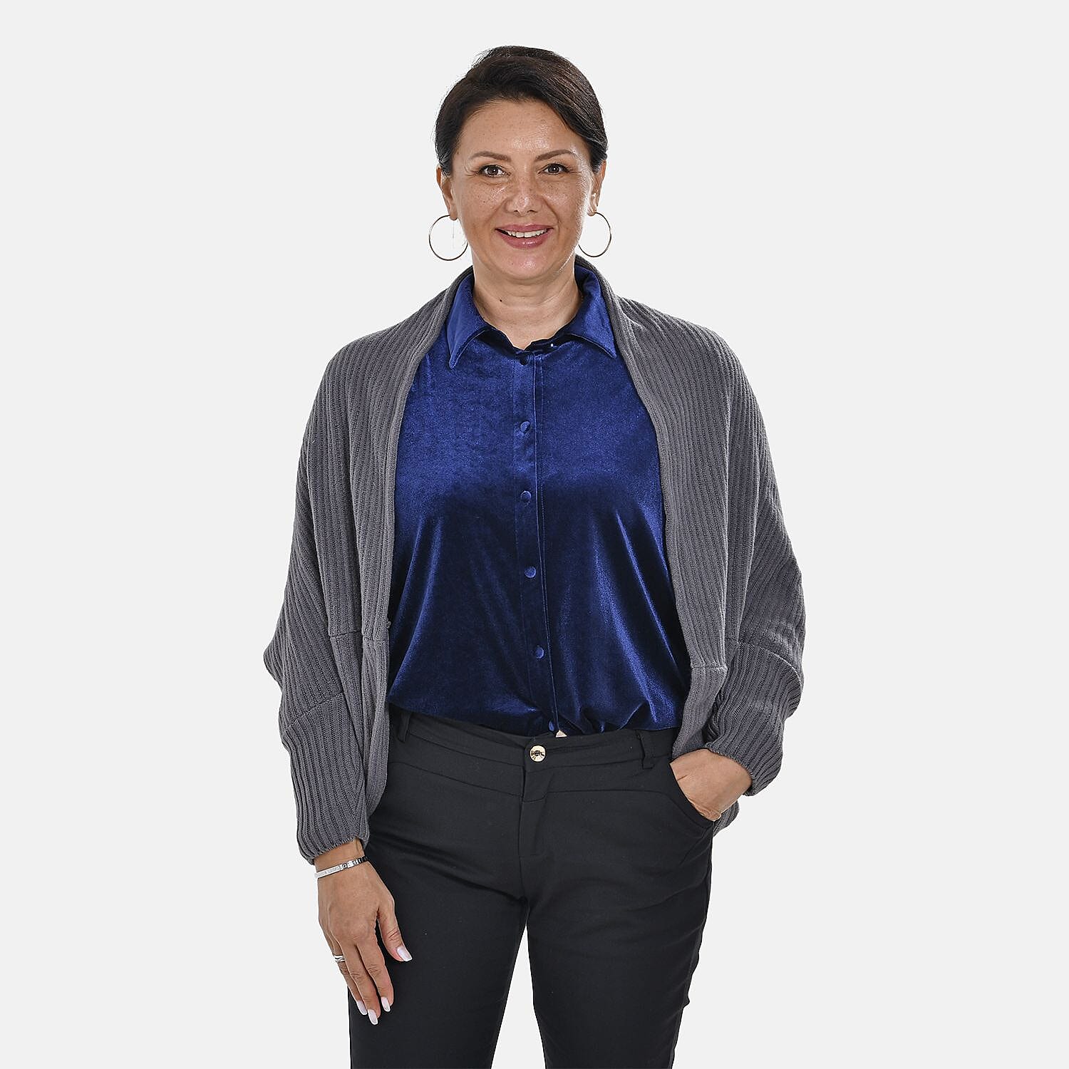 Tamsy Batwing Sleeves Open Front Cardigan (One Size 8-18) - Grey