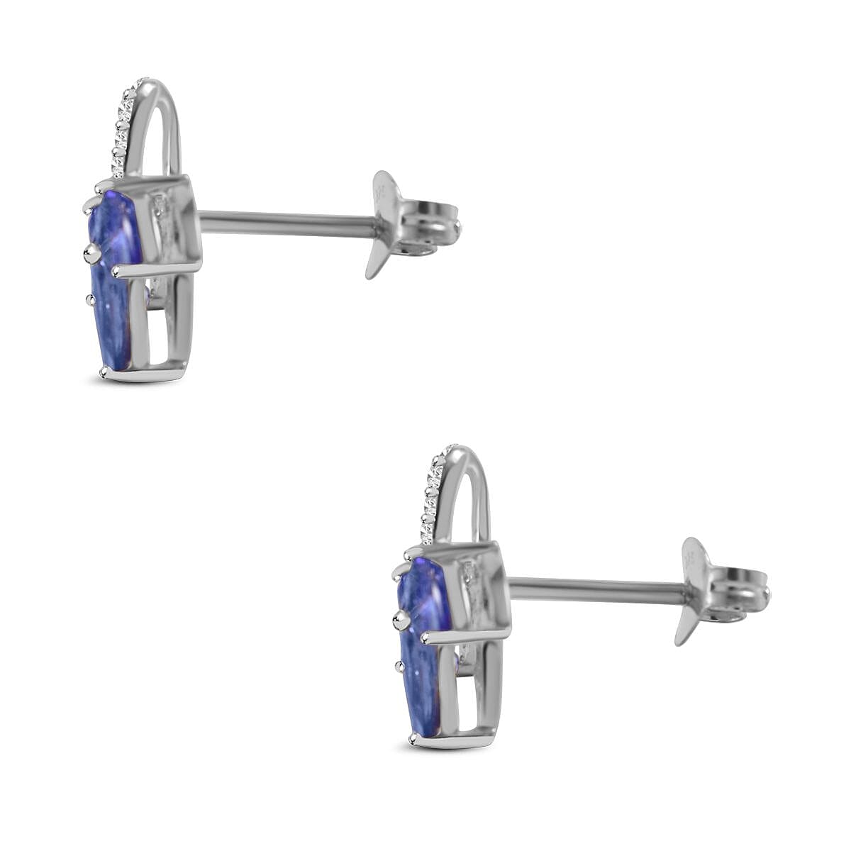 Tanzanite & Natural Zircon Earrings in Rhodium Overlay Sterling Silver 1.40 Ct