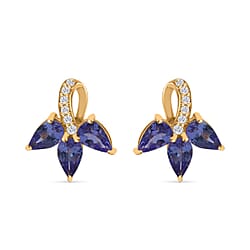 Tanzanite & Natural Zircon Earrings in Rhodium Overlay Sterling Silver 1.40 Ct