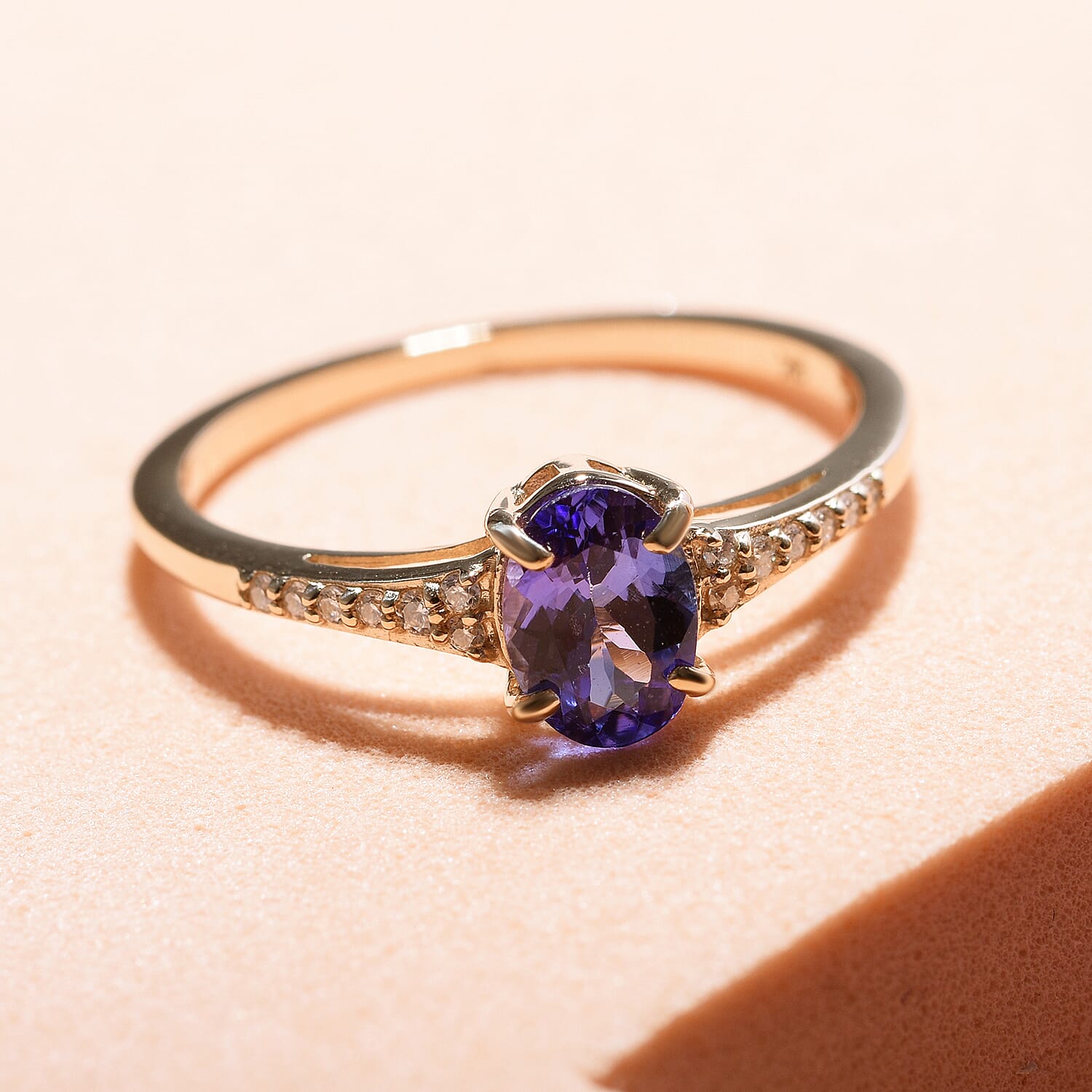 9K Yellow Gold Tanzanite and Moissanite Ring 1.00 Ct.