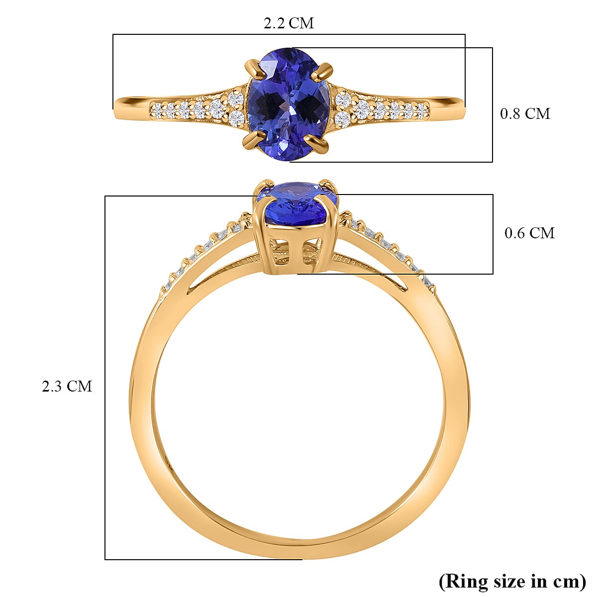 9K Yellow Gold Tanzanite and Moissanite Ring 1.00 Ct.