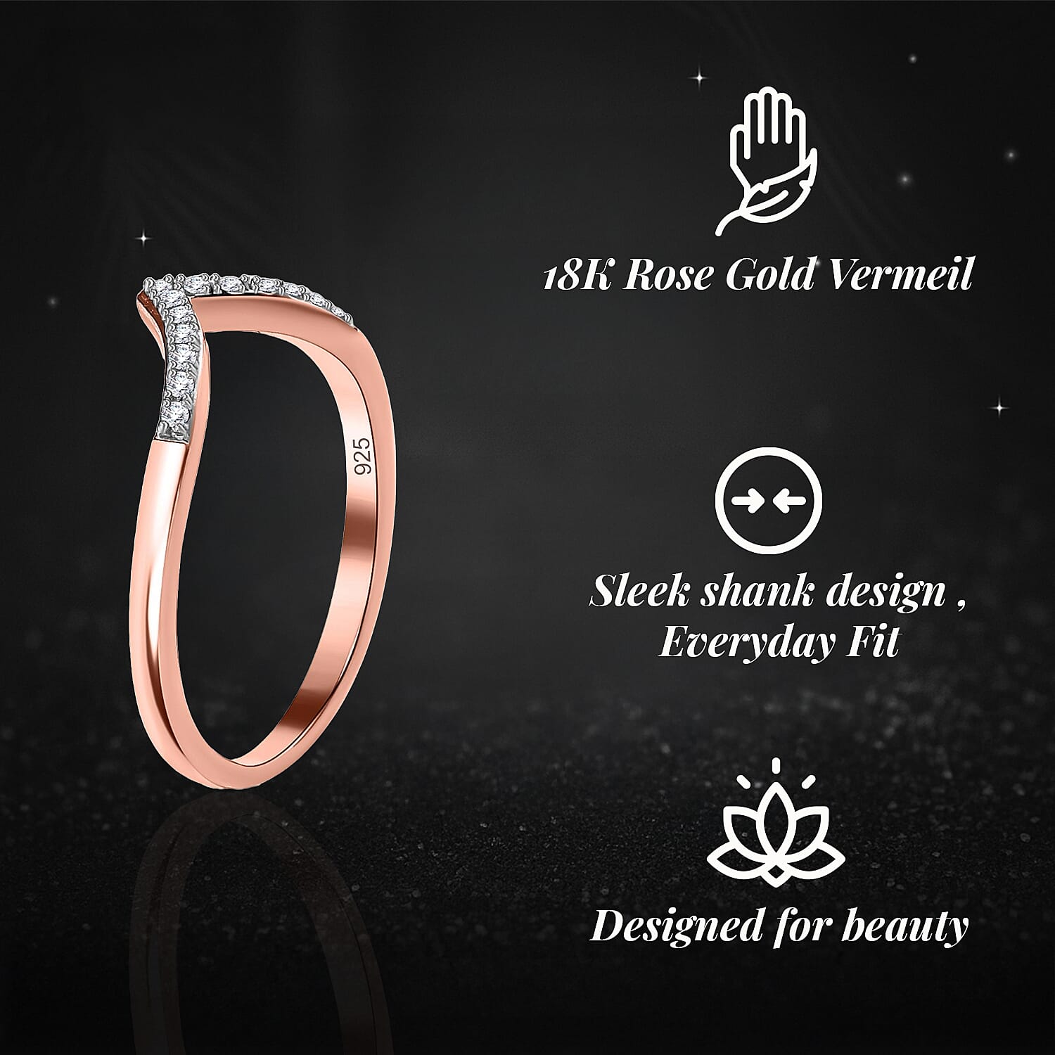 Diamond Wishbone Ring in Sterling Silver 0.080 Ct