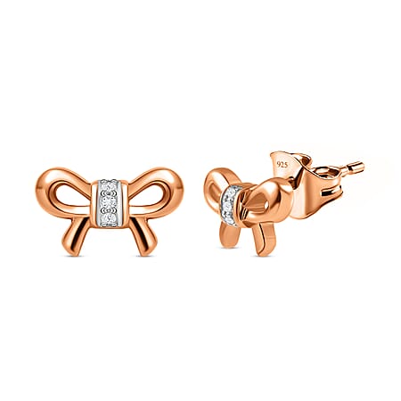 Diamond Bow Stud Earrings in 18K Rose Gold Vermeil Plated Sterling Silver Diamond Bow Stud Earrings in 18K Rose Gold Vermeil Plated Sterling Silver