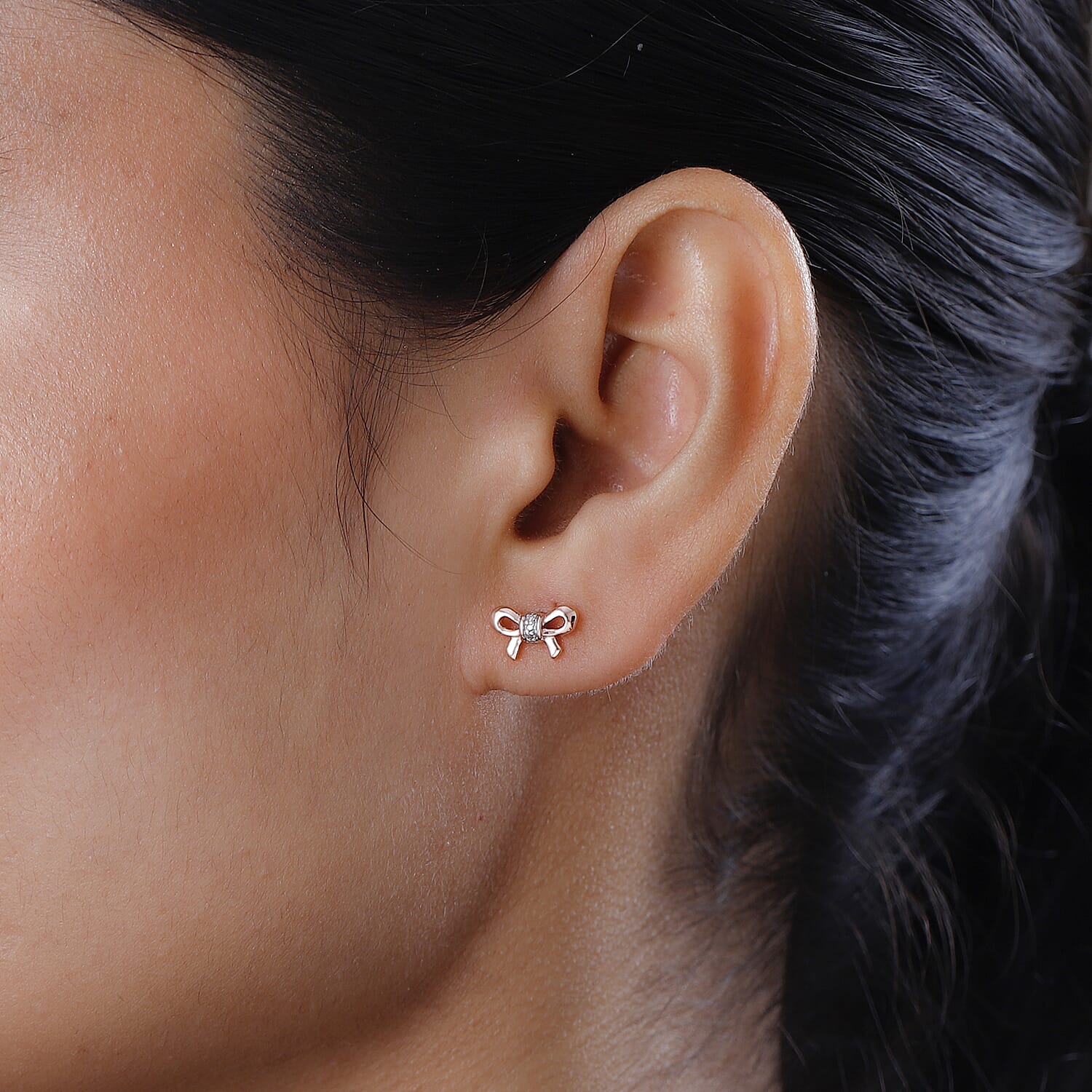 Diamond Bow Stud Earrings in 18K Rose Gold Vermeil Plated Sterling Silver