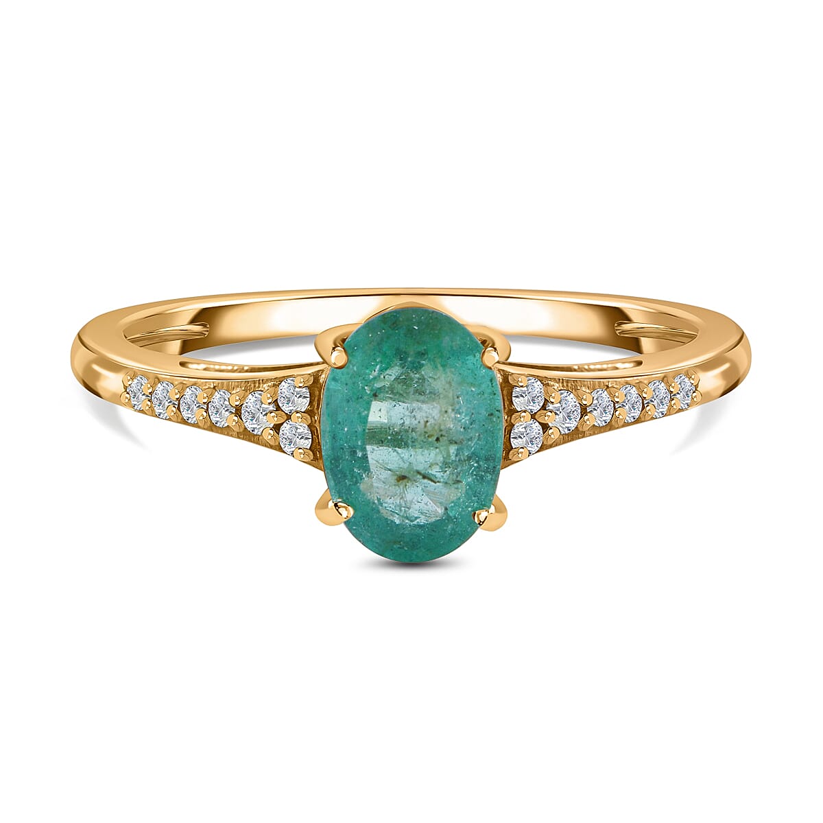 9K Yellow Gold Emerald and Moissanite Ring 1.00 Ct.