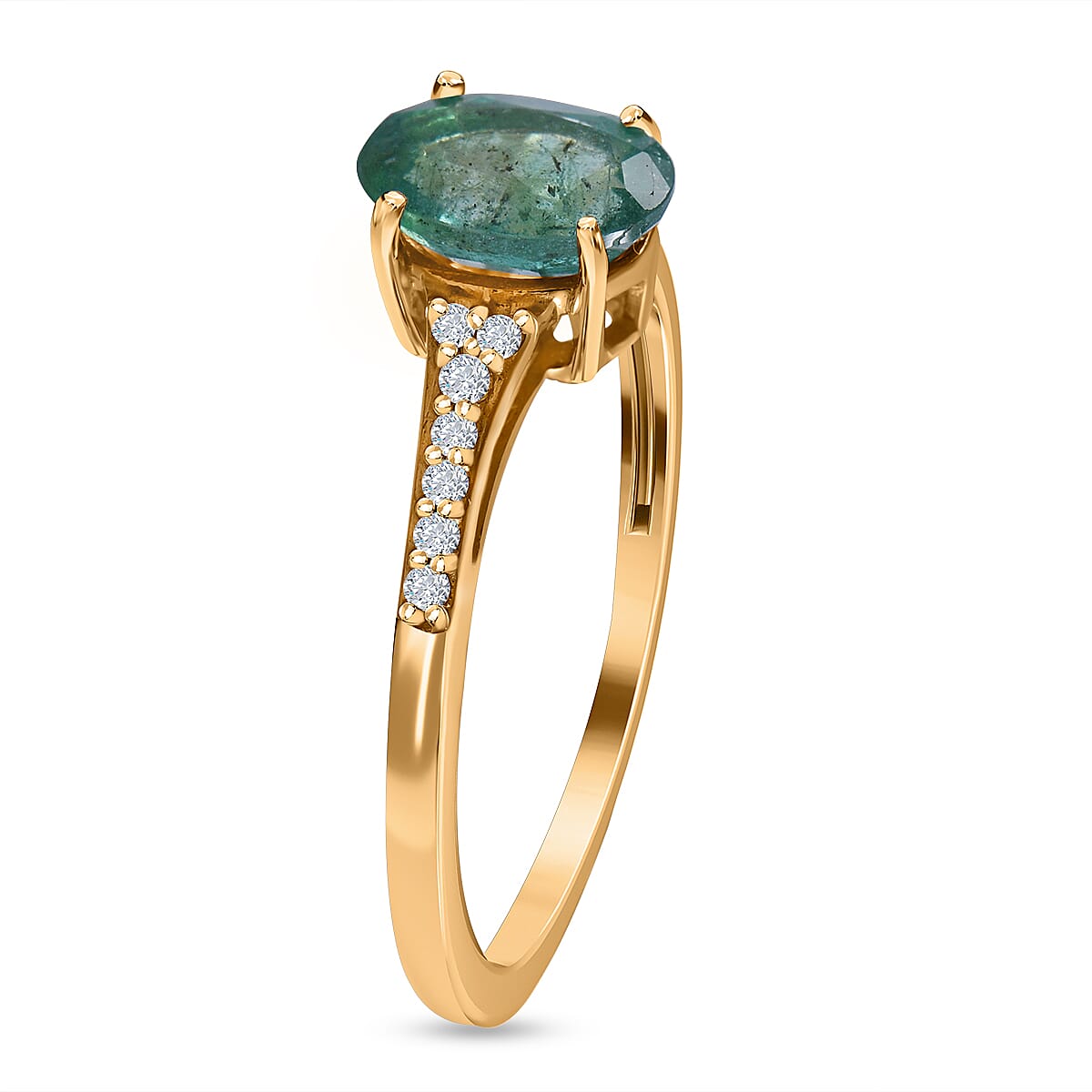 9K Yellow Gold Emerald and Moissanite Ring 1.00 Ct.
