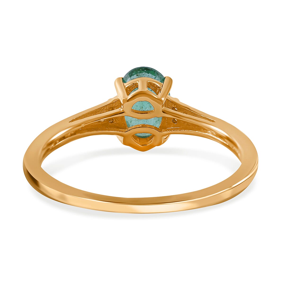 9K Yellow Gold Emerald and Moissanite Ring 1.00 Ct.