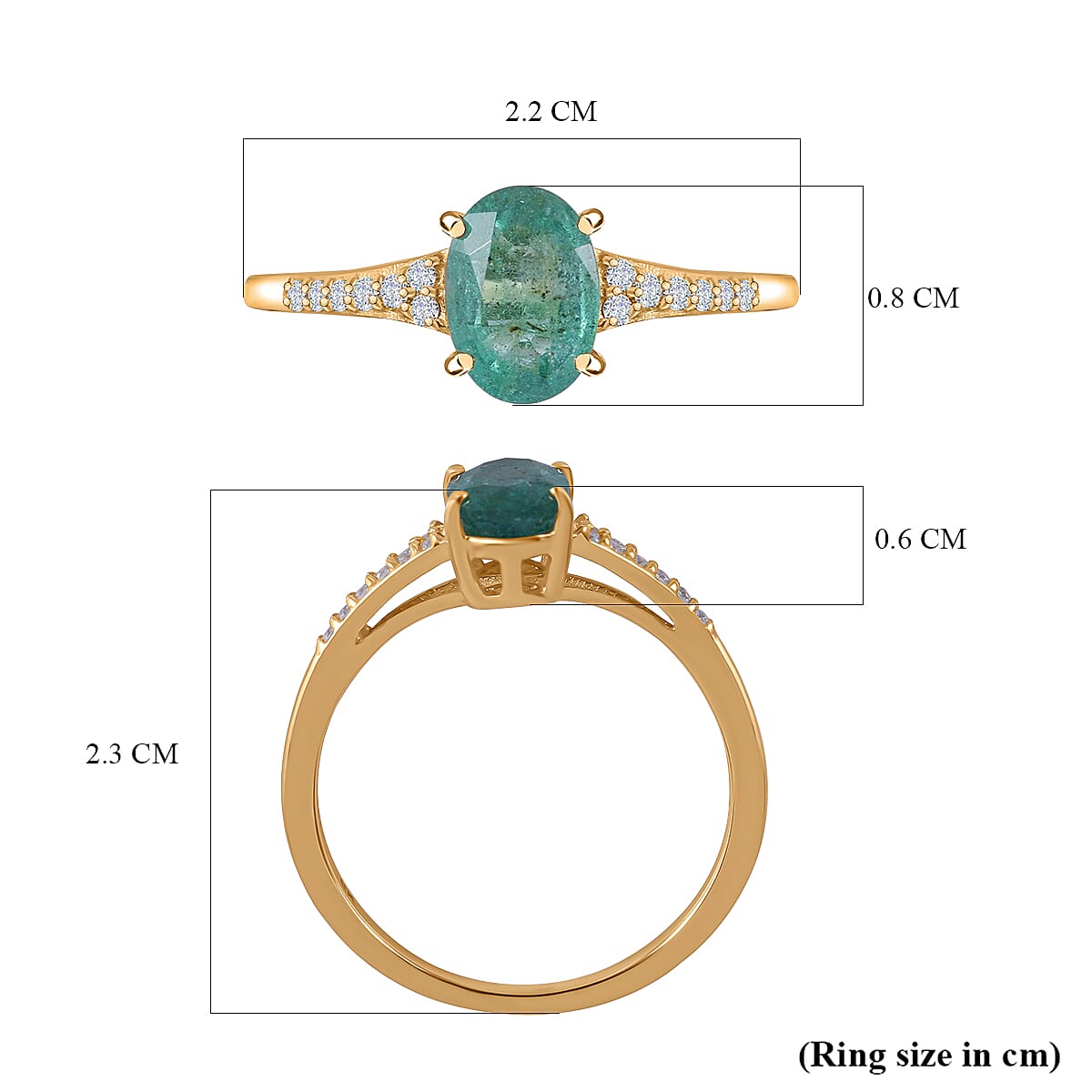 9K Yellow Gold Emerald and Moissanite Ring 1.00 Ct.