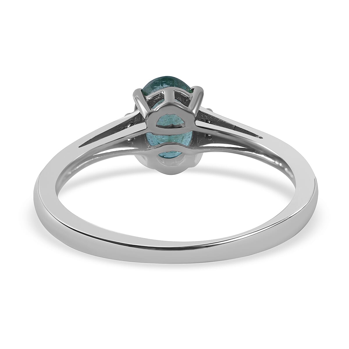 9K White Gold Emerald and Moissanite Ring 1.00 Ct.