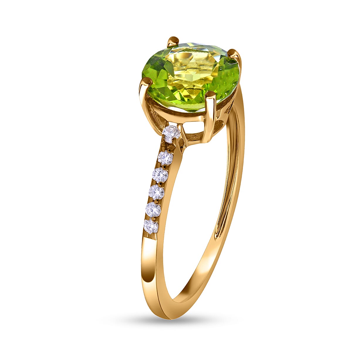 9K Yellow Gold Hebei Peridot and Moissanite Ring 2.15 Ct.