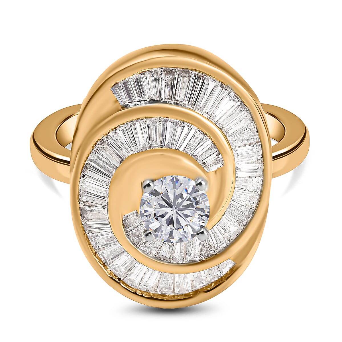 14K Yellow Gold Diamond (I1-GH) Ring 1.15 Ct, (Center Stone 0.38Ct) Gold Wt. 5.75 Gms.Size N