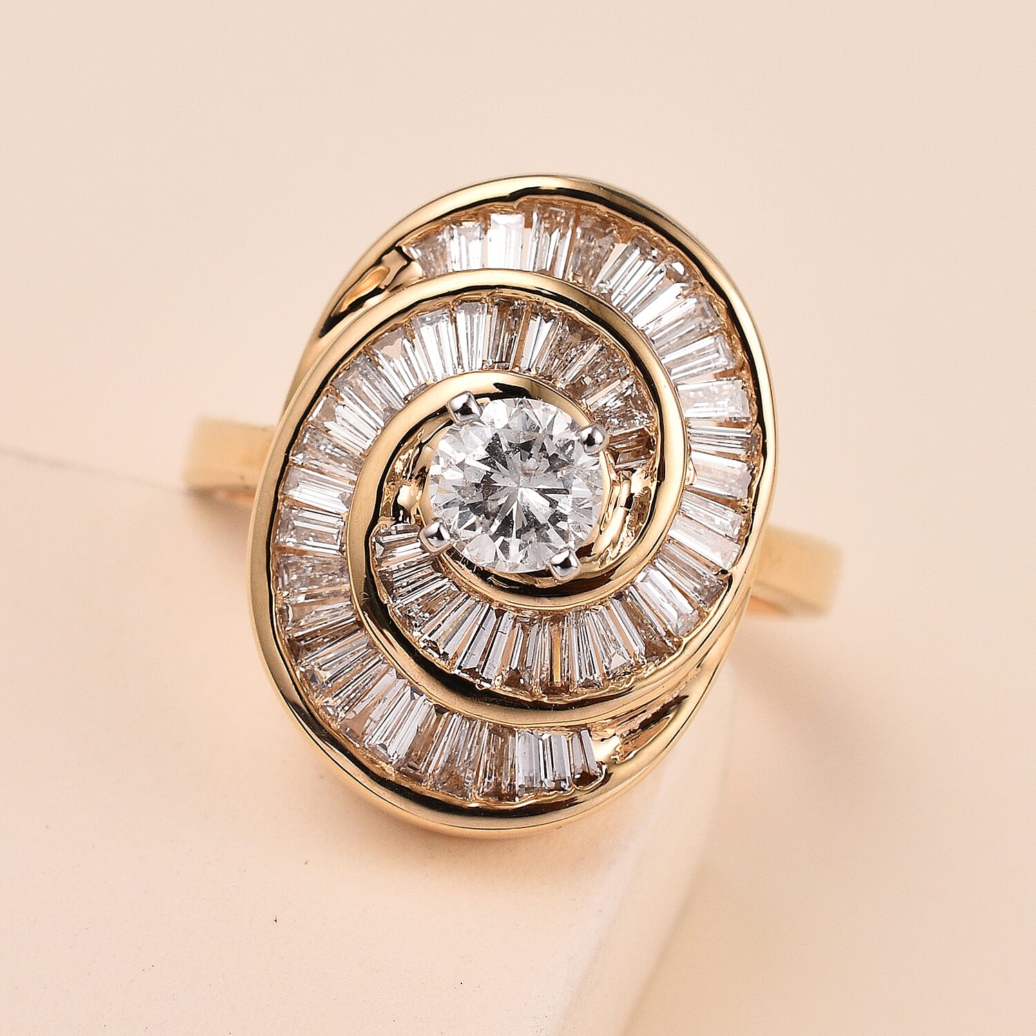 14K Yellow Gold Diamond (I1-GH) Ring 1.15 Ct, (Center Stone 0.38Ct) Gold Wt. 5.75 Gms.Size N